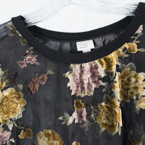 A New Day Floral Velvet Burnout Mesh Pullover Womens Large Sheer Whimsigoth - Picture 8 of 14